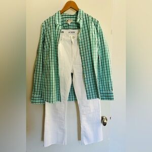 NWT Thomas Mason Shirtings for J Crew green and white check cotton shirt 6
